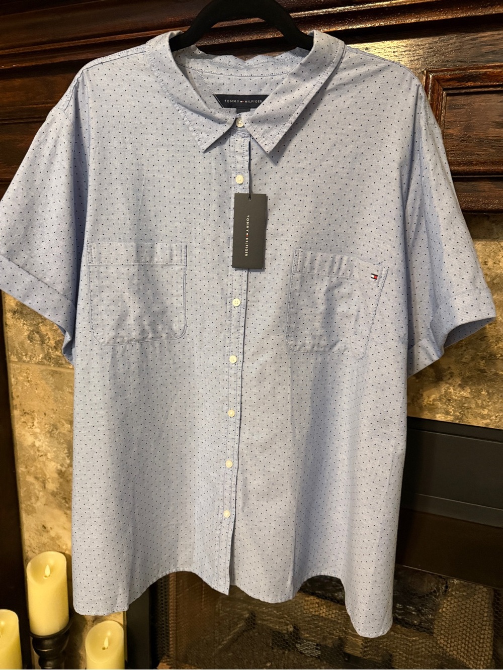 Tommy Hilfiger Light Blue Short-Sleeve Button-Down Camp Shirt Womens 3X NWT